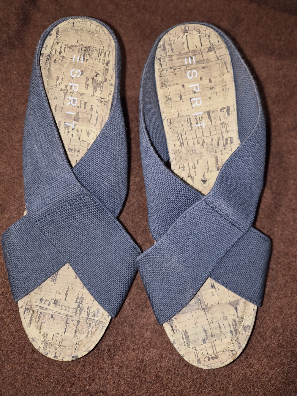 Esprit Women's Navy Crossband Cork-Effect Slide Sandals